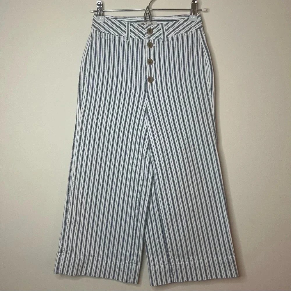 MADEWELL Emmett Railroad Stripe Wide Leg Cropped Jeans